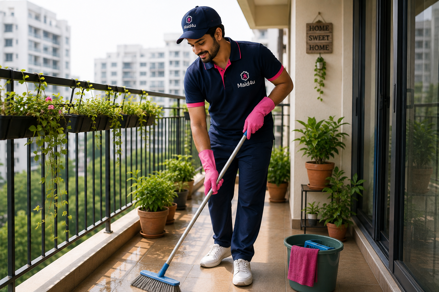 Maid4u professional providing balcony cleaning service